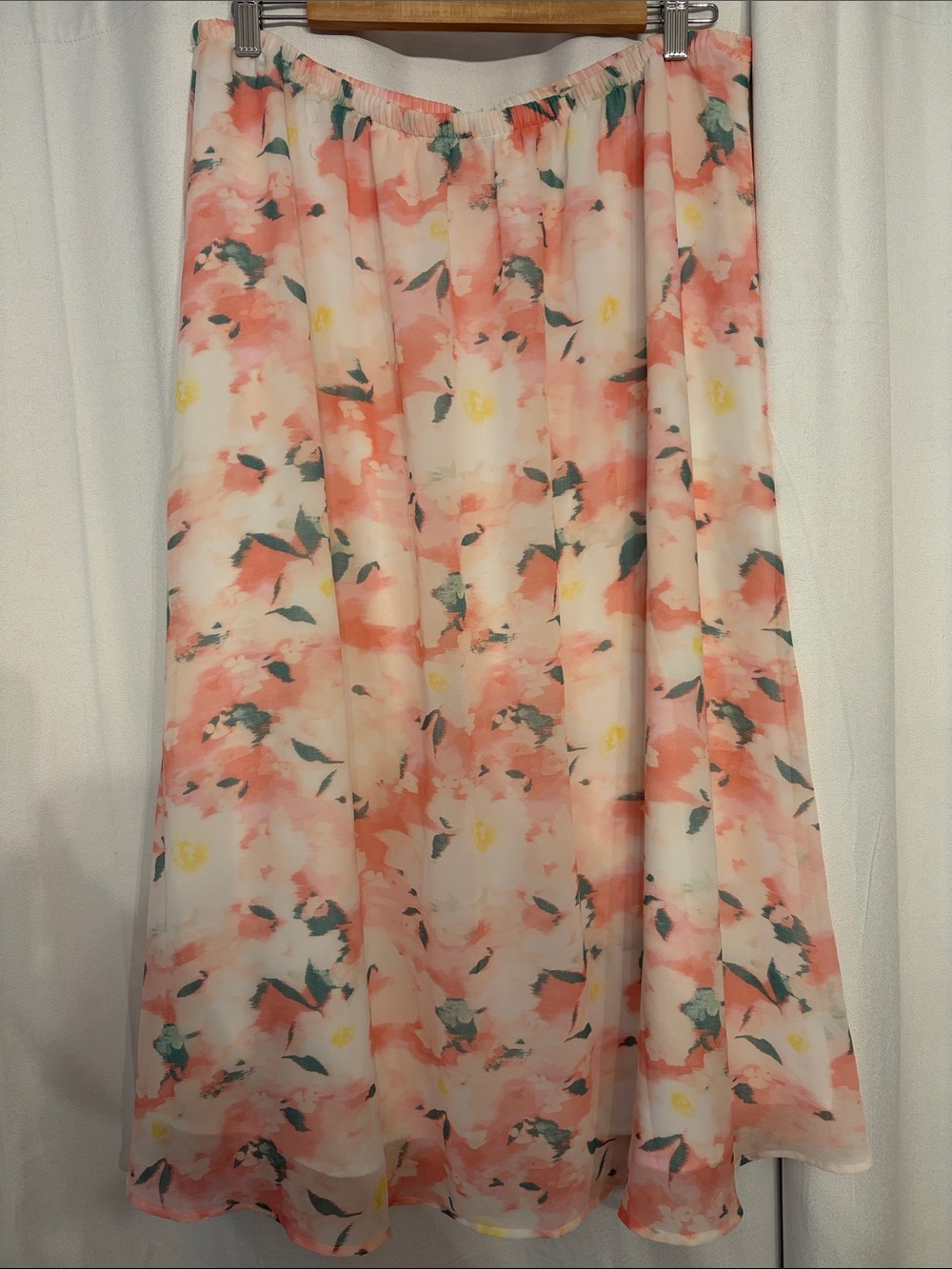 a new day Pink Peach Floral A-Line Chiffon Skirt